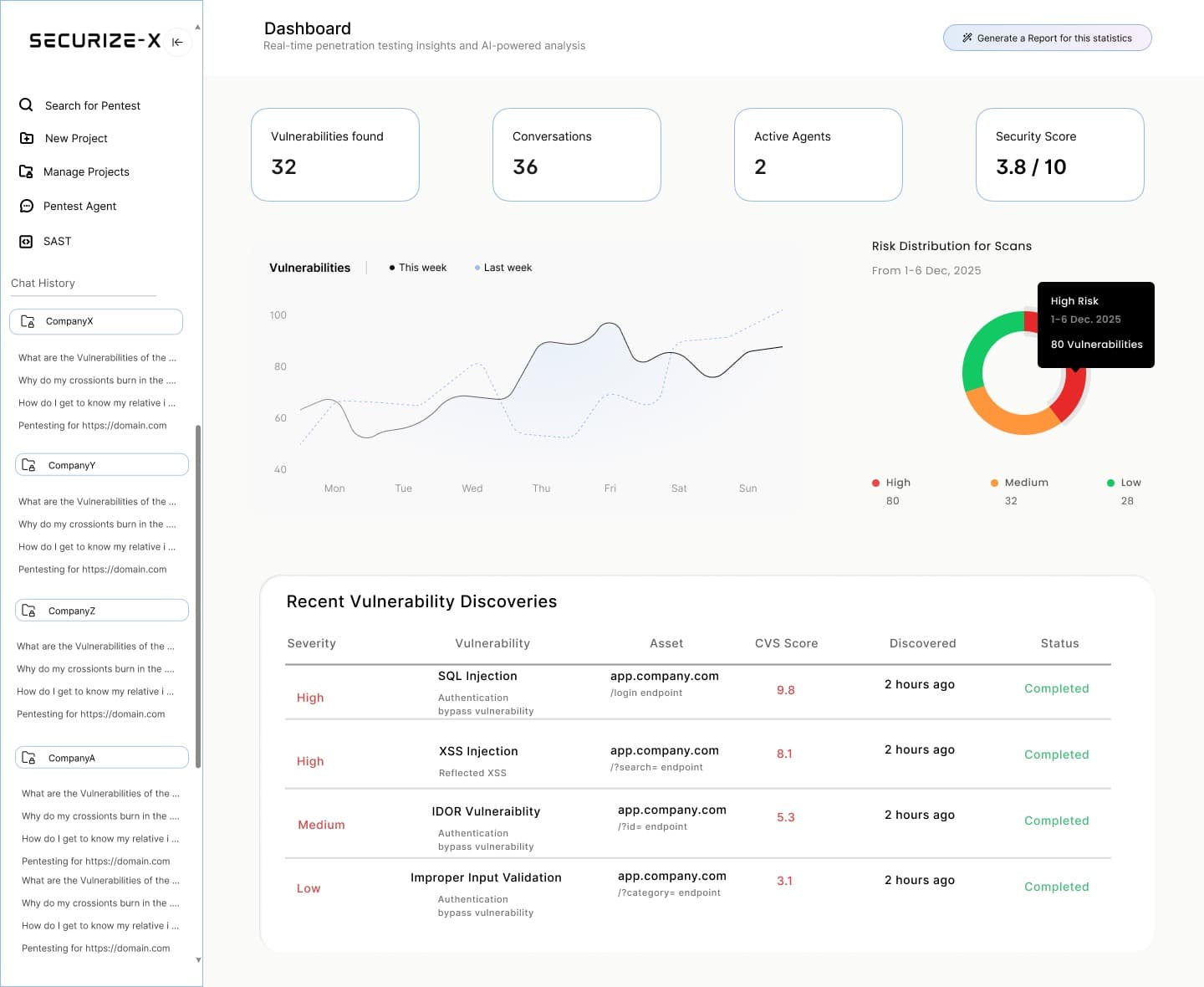 Securize Dashboard - Real-time penetration testing insights